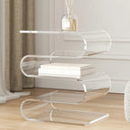 Table d'appoint contemporaine en acrylique en forme de S avec rangement