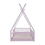 Lit de sol pour enfants, lits cabane doubles, lit de sol Montessori avec lattes et barrières de protection, cadre de lit cabane en bois pour garçons et filles