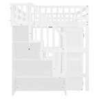 Lit mezzanine double avec escalier, bibliothèque, bureau et armoire – Meuble multifonctionnel et peu encombrant pour enfants et adolescents – Blanc