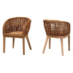 bali & pari Mario Ensemble de 2 chaises de salle à manger modernes de style bohème en teck et rotin, finition marron naturel