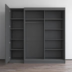 Armoire 2 portes avec miroir, façade vitrée, 2 personnes (Gris / Noir / Blanc)
