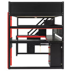 Lit mezzanine GDFStudio Scott en bois avec escalier de rangement, bureau, étagères et panneau perforé