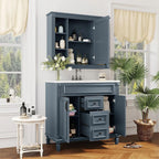 Meuble-lavabo de salle de bain moderne de 91 cm avec lavabo et armoire de toilette, 2 portes et 2 tiroirs