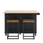 Ensemble d'îlot de cuisine TOPMAX avec abattant et 2 tabourets, ensemble de table à manger avec étagère réglable, tiroirs et porte-serviettes