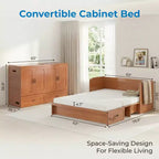 Lit armoire escamotable convertible Mjkone Queen Size avec chargement USB, tiroirs de rangement, matelas non inclus