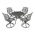 Ensemble de salle à manger d'extérieur 5 pièces en fonte d'aluminium avec 4 chaises pivotantes