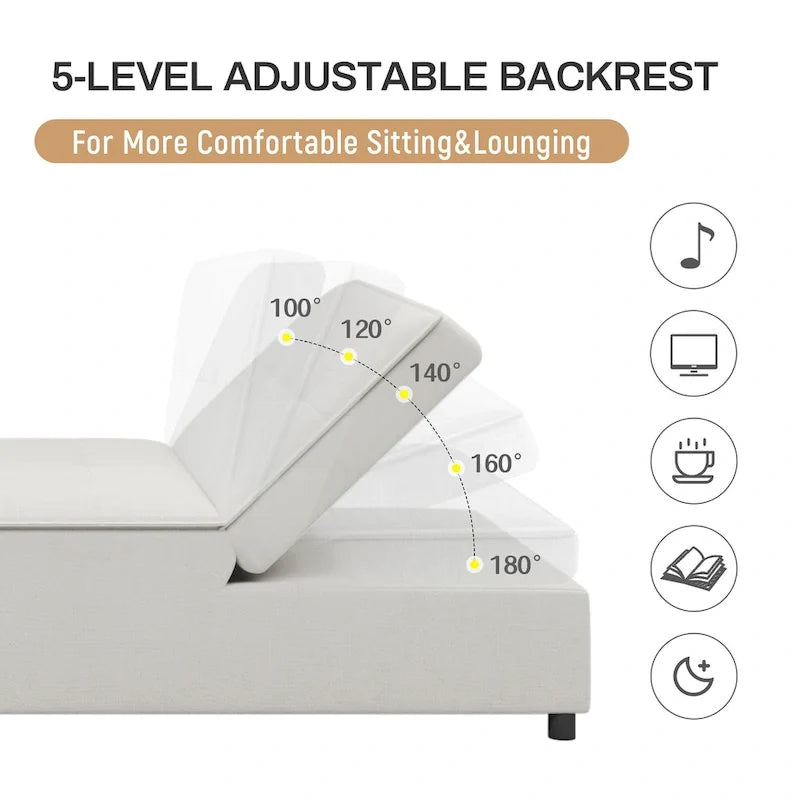 Canapé convertible 3 places 4-en-1 en lin 72,5" avec dossier réglable sur 5 niveaux et poche de rangement