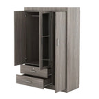 Armoire penderie 3 portes avec miroirs, étagères et 2 tiroirs