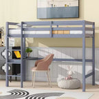 Lit mezzanine Okak Minimalism avec échelle, lit mezzanine simple en bois d'hévéa avec garde-corps de sécurité et bureau intégré, cadres de lit pour enfants, adolescents