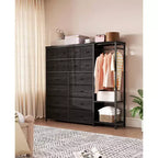 Commode de rangement avec 16 tiroirs, tringle à vêtements et étagères, organisateur de rangement en tissu pour chambre à coucher, placard ou entrée