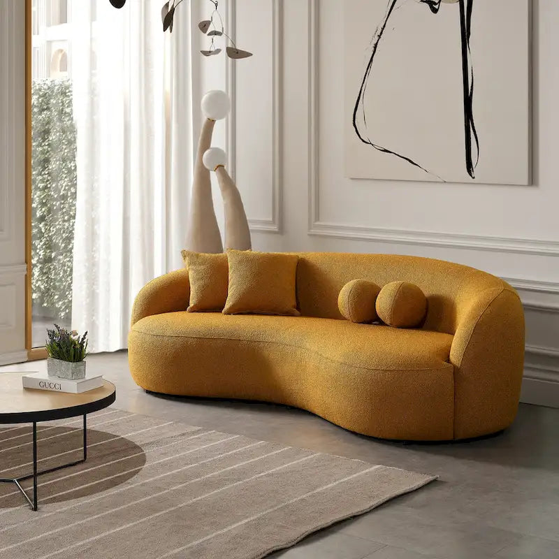 Canapé incurvé de luxe Blaine de style Japandi en tissu bouclé moderne