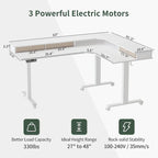 Bureau d'angle électrique debout avec 3 tiroirs et roulettes verrouillables, 160