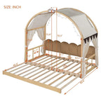 Lit cabane Montessori en bois massif avec plateforme, toit voûté et lit gigogne pour filles et garçons