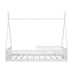 Lit de sol pour enfants, lits cabane doubles, lit de sol Montessori avec lattes et barrières de protection, cadre de lit cabane en bois pour garçons et filles