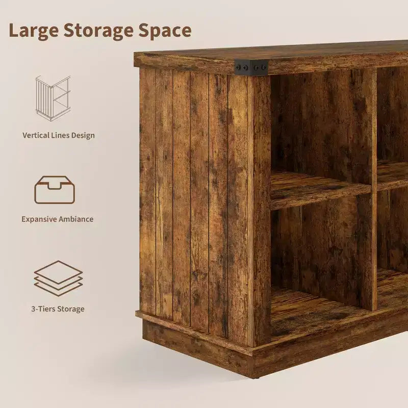 Étagère de rangement à 8 cubes, bibliothèque horizontale de style ferme, bibliothèque de rangement en bois de 157 cm pour entrée, étagères basses et longues pour salon