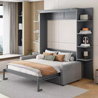 Lit escamotable mural Whisen Modern Design Queen size en bois avec canapé et étagères
