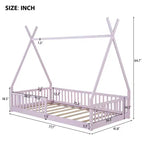 Lit de sol pour enfants, lits cabane doubles, lit de sol Montessori avec lattes et barrières de protection, cadre de lit cabane en bois pour garçons et filles