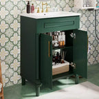 Meuble-lavabo de 24 po avec évier en céramique, armoire Shaker, 2 portes à fermeture amortie, cadre en bois massif pour petite salle de bain ou salle d'eau