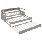 Lit de repos double XL Whisen en bois avec 2 lits gigognes, 3 compartiments de rangement, 1 lampe gratuite et port de chargement USB