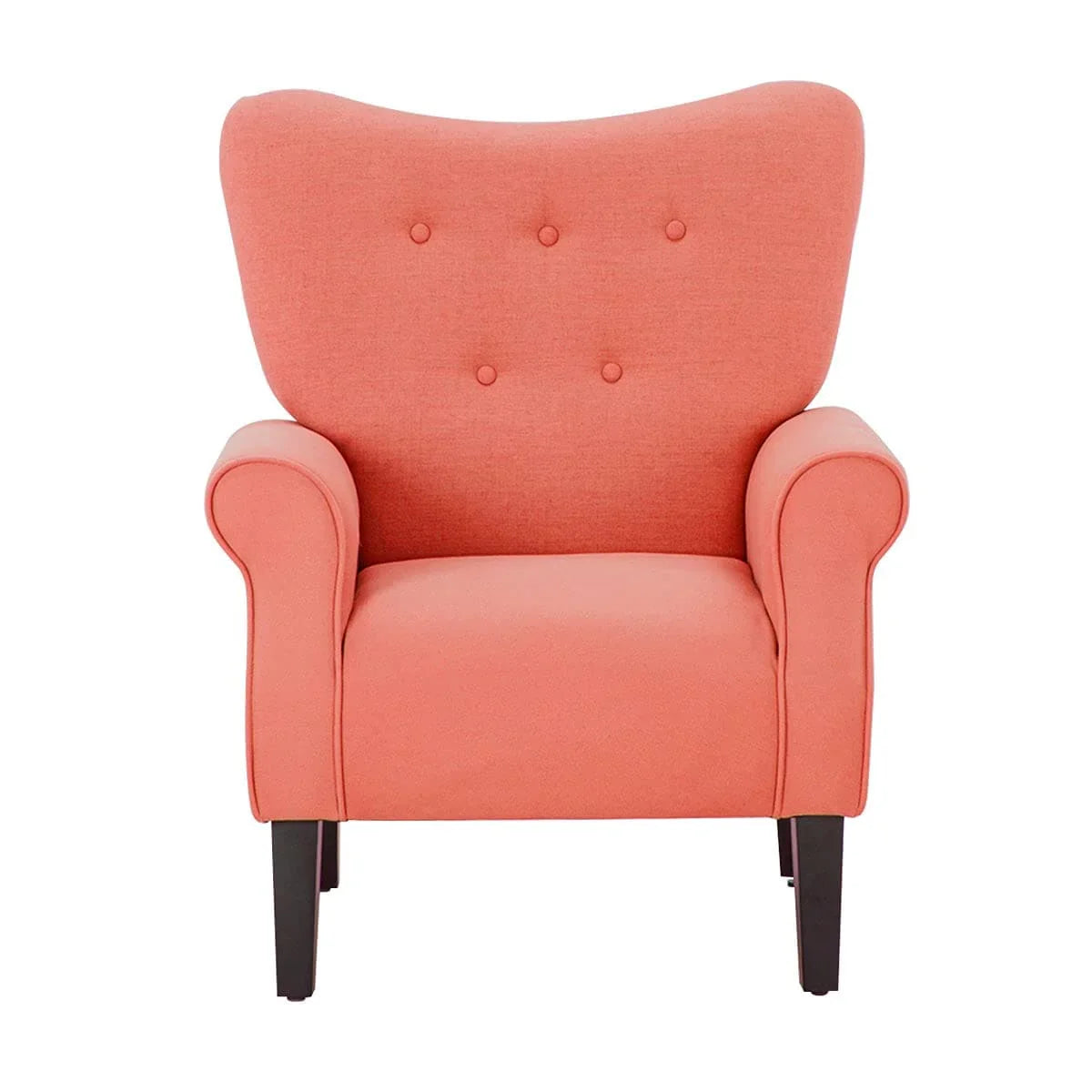 Fauteuil d'appoint moderne Erommy, fauteuil à dossier haut, canapé simple en tissu rembourré avec boutons et pieds en bois pour salon