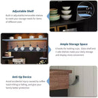 Meuble de bar à café de style ferme de 72 po de haut avec lumières LED, buffet de cuisine avec portes et tiroir, étagères réglables, rangement spacieux