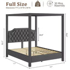 Cadre de lit à baldaquin Queen Size avec 4 poteaux, supports d'angle, sommier à lattes en bois massif, pas besoin de sommier tapissier, sans bruit
