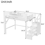 Lit mezzanine ModernLuxe double/grand format avec escalier et armoire intégrée, cadre de lit en métal avec lumières LED, station de charge USB et étagères de rangement