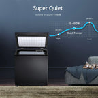 Congélateur coffre de 51 L avec panier amovible, drain inférieur, thermostat à 7 niveaux, conception autonome pour la maison et l'appartement