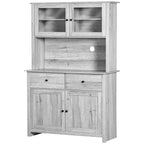 HOMCOM Buffet de cuisine 161 cm avec vaisselier, armoire de rangement avec 4 étagères, tiroirs, portes vitrées, comptoir ouvert pour micro-ondes
