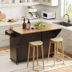 Table îlot mobile 55 avec prise de courant et abattant, chariot de cuisine roulant avec poubelle intégrée pour cuisine