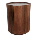 Table d'appoint décorative en bois nervuré avec plateau en marbre et rangement - Petite table d'appoint pour la décoration de la chambre ou du salon