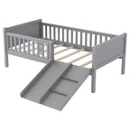 Lit superposé simple Whisen pour enfant avec toboggan, étagère de rangement mobile, balustrades, cadre de lit mezzanine bas