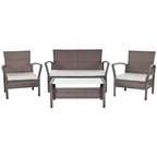 SAFAVIEH Outdoor Living Avaron, ensemble de patio 4 pièces avec coussins marron/gris