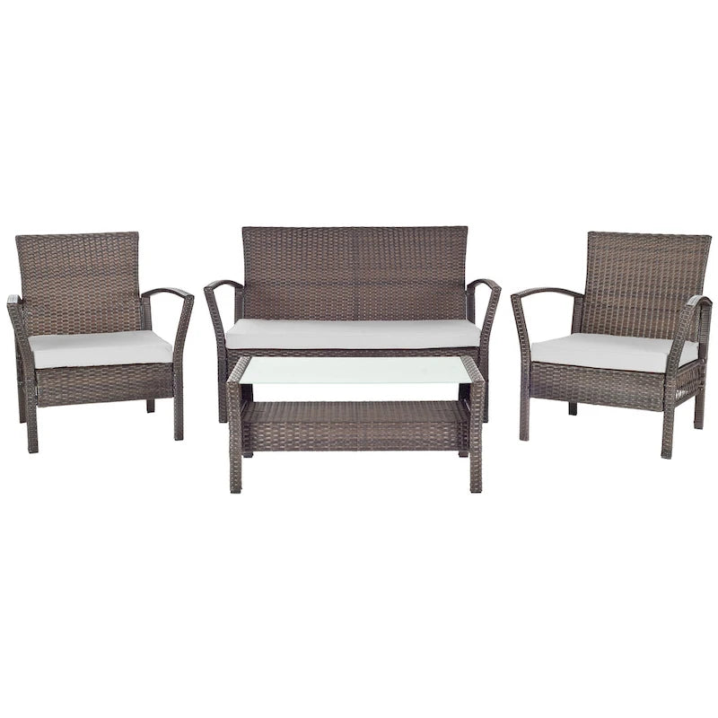 SAFAVIEH Outdoor Living Avaron Brown/ Grey Cushion 4-piece Patio Set