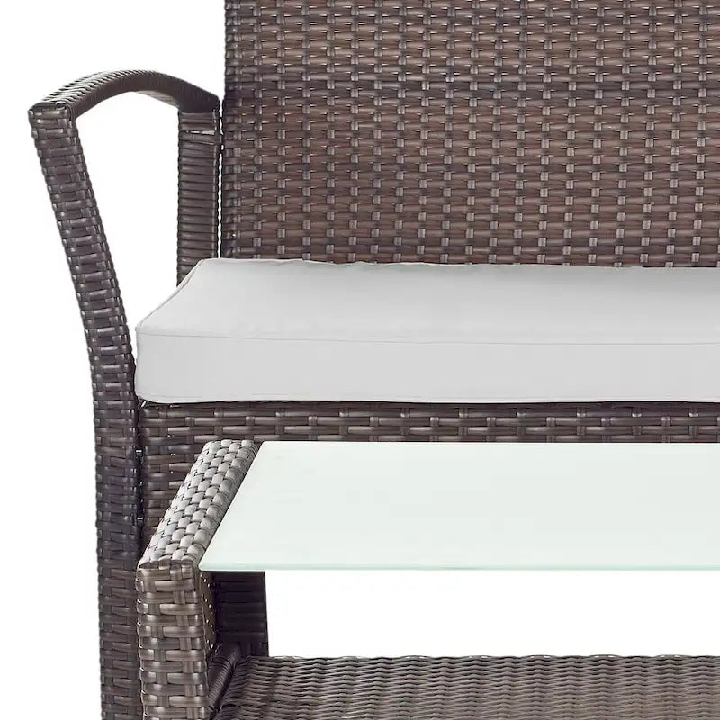 SAFAVIEH Outdoor Living Avaron, ensemble de patio 4 pièces avec coussins marron/gris