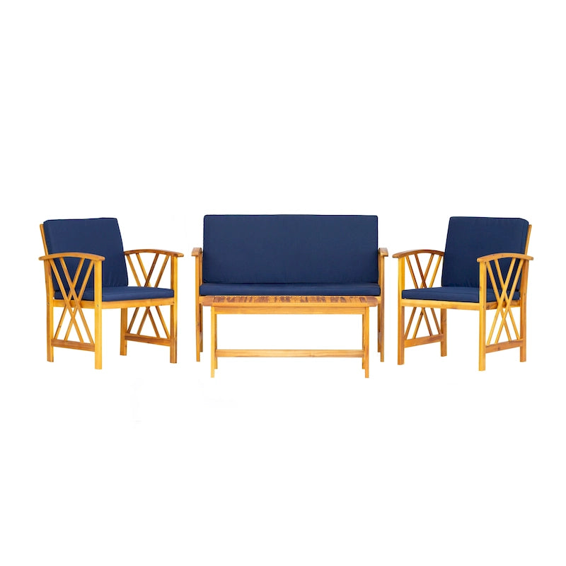 Ensemble de conversation d'extérieur 4 pièces en bois avec coussins Beckton