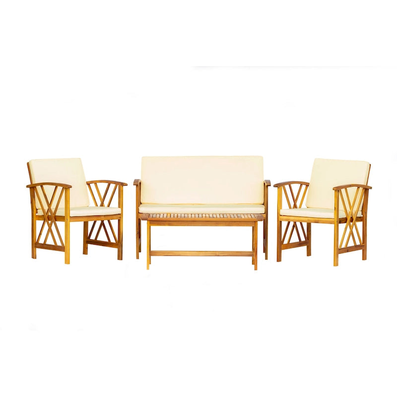 Ensemble de conversation d'extérieur 4 pièces en bois avec coussins Beckton