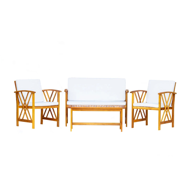 Ensemble de conversation d'extérieur 4 pièces en bois avec coussins Beckton