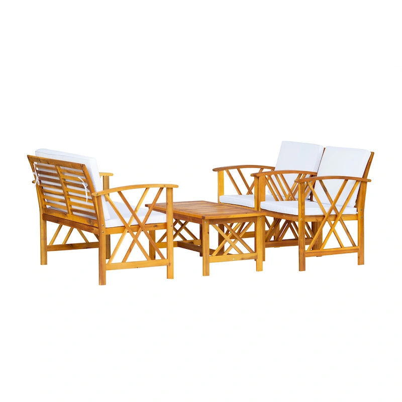 Ensemble de conversation d'extérieur 4 pièces en bois avec coussins Beckton