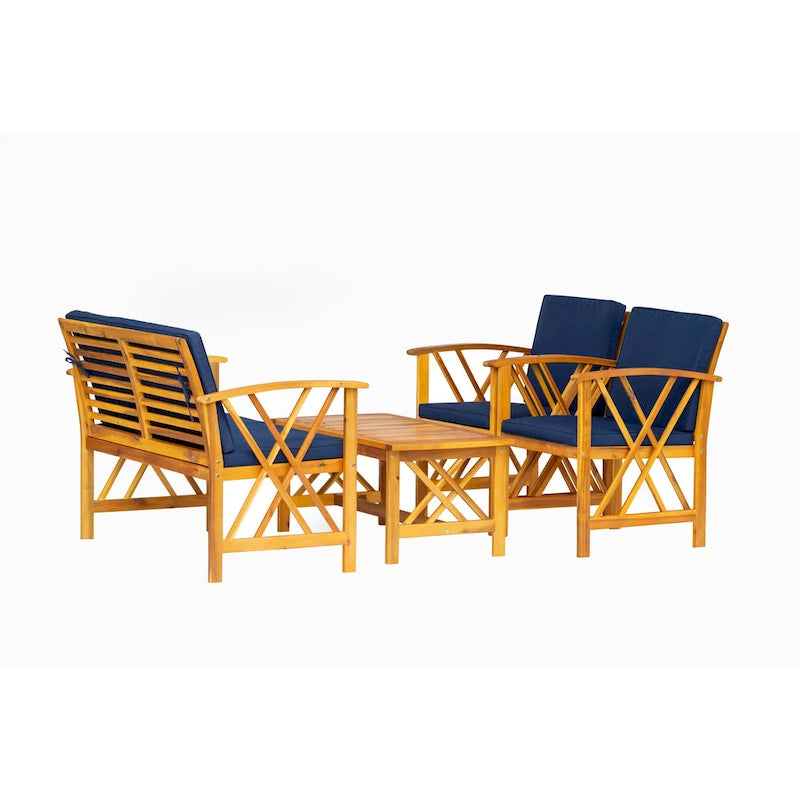 Ensemble de conversation d'extérieur 4 pièces en bois avec coussins Beckton