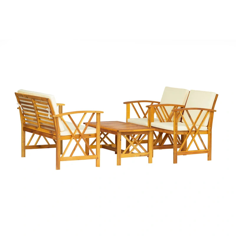 Ensemble de conversation d'extérieur 4 pièces en bois avec coussins Beckton