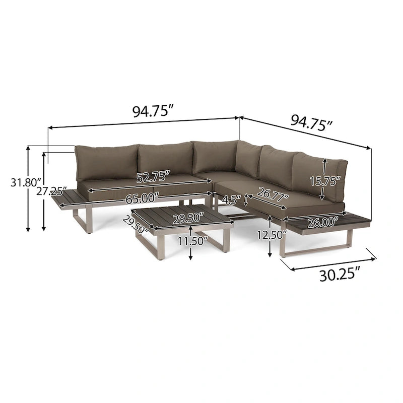 Ensemble de canapé 4 pièces en aluminium Sterling avec coussins par Christopher Knight Home