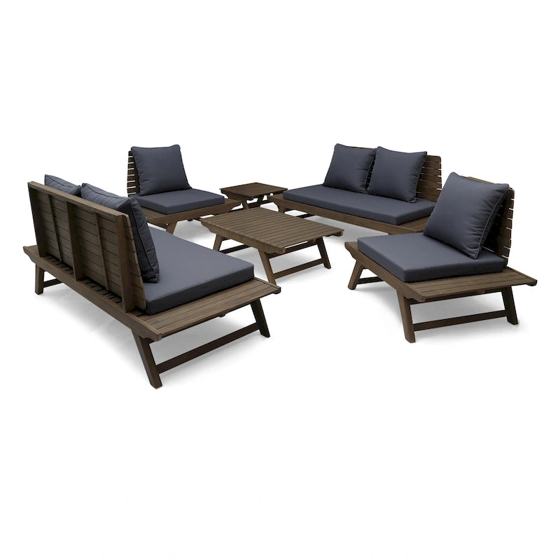Salon de jardin 6 places d'extérieur Sedona en bois d'acacia avec table d'appoint et table basse Christopher Knight Home