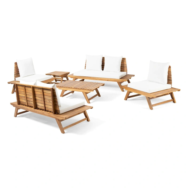 Salon de jardin 6 places d'extérieur Sedona en bois d'acacia avec table d'appoint et table basse Christopher Knight Home