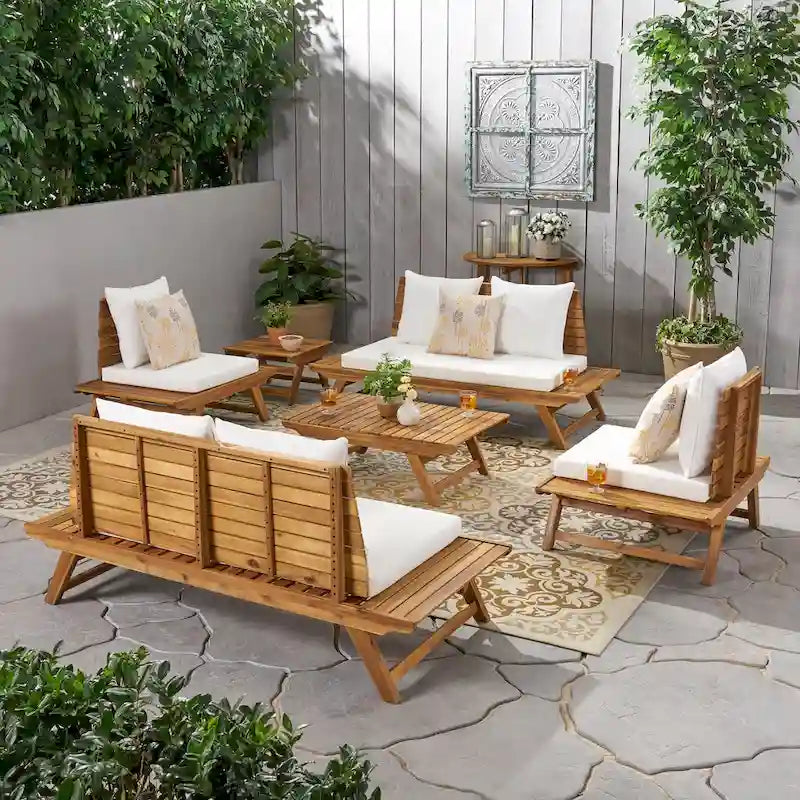 Salon de jardin 6 places d'extérieur Sedona en bois d'acacia avec table d'appoint et table basse Christopher Knight Home
