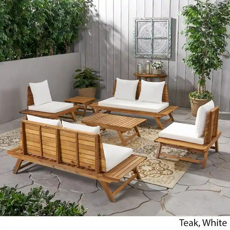 Salon de jardin 6 places d'extérieur Sedona en bois d'acacia avec table d'appoint et table basse Christopher Knight Home