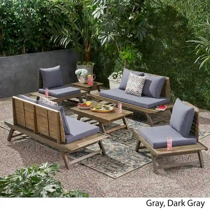 Salon de jardin 6 places d'extérieur Sedona en bois d'acacia avec table d'appoint et table basse Christopher Knight Home
