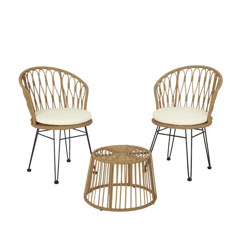 Tavon Wicker Outdoor 3 Pièces Salon de Jardin avec Coussins par Christopher Knight Home