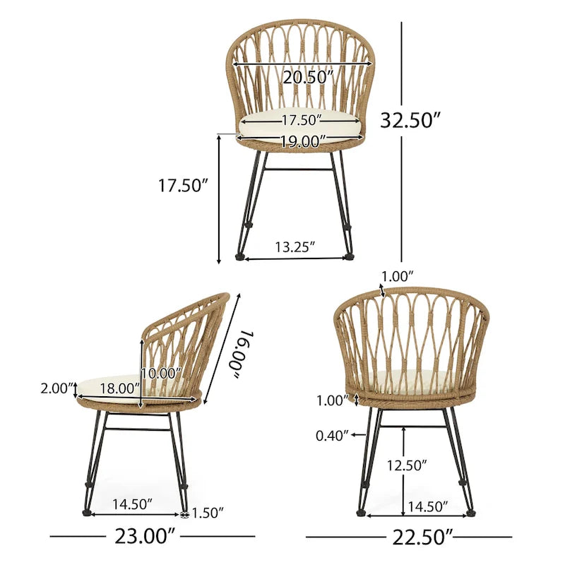 Tavon Wicker Outdoor 3 Pièces Salon de Jardin avec Coussins par Christopher Knight Home