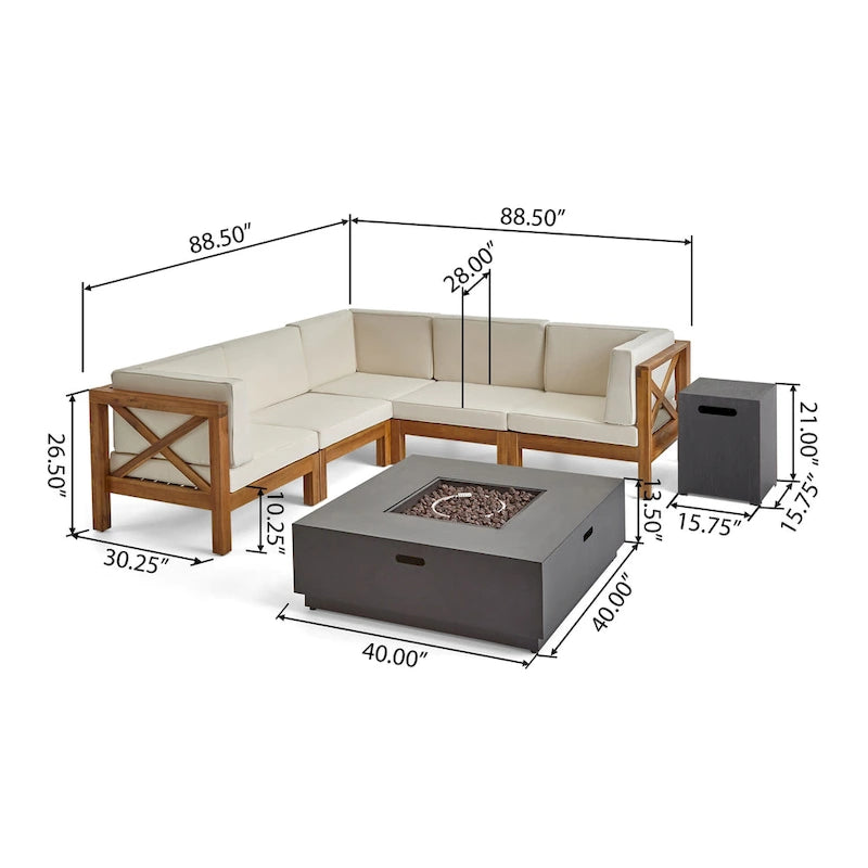 Ensemble de canapé d'angle 5 places en bois d'acacia Culatra avec foyer de Christopher Knight Home